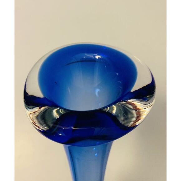 Vintage Cobalt Blue Aseda Glass 8 3/4” Bud Vase Controlled Bubble Base - Picture 4 of 15